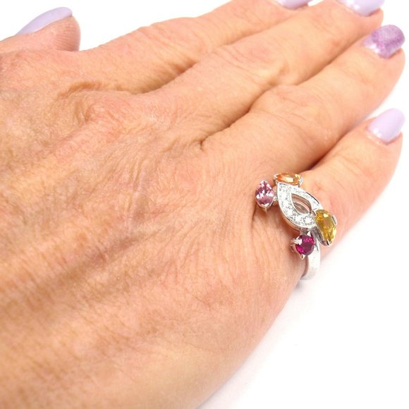 Authentic CARTIER Sorbet 18k White Gold Diamond Tourmaline Sapphire Ring Size 50 - Picture 8 of 9